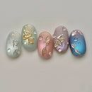 10pcs Handmade False Nails Set Cat's Eye Short Square Round Press on Nails