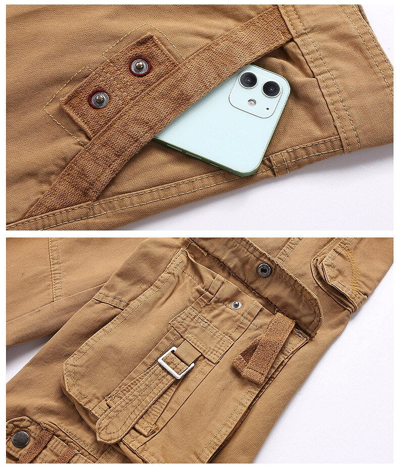 Cotton Cargo Pants Men Casual Straight Solid Trousers Military Tactical Sports Pants Jogging