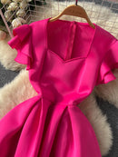 Women Elegant Ruffles Dress Summer Short Sleeve A Line Vintage Dresses Ladies Casual Solid Party Dress