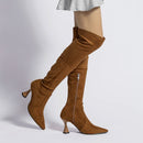 Women Over The Knee Boots Winter Suede Pointed Toe Elastic Slim High Heel Boots Women
