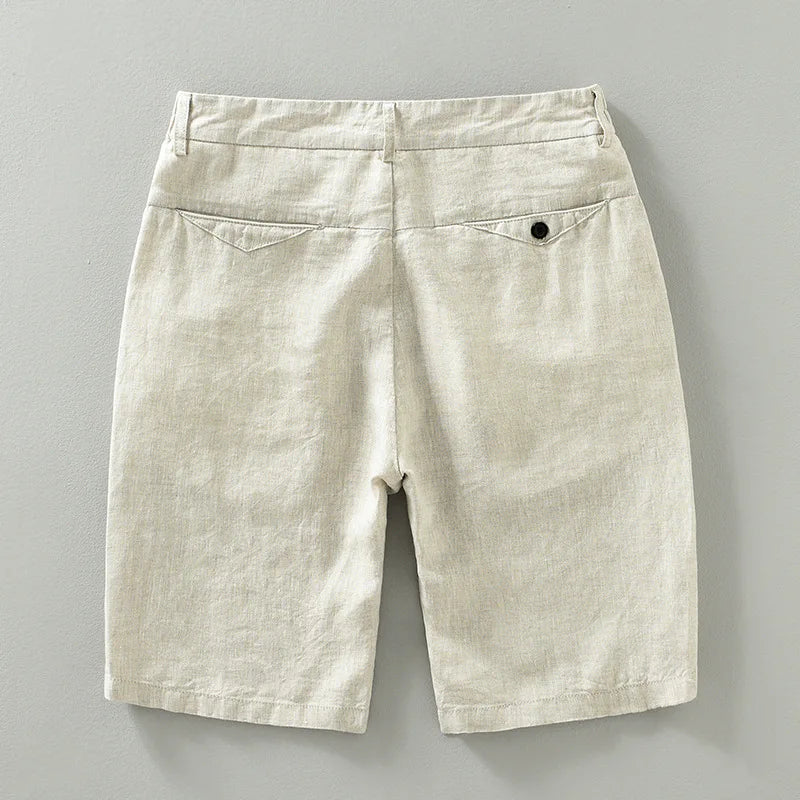 Linen Premium Shorts Men Summer Solid Casual Basic Thin Holiday Beach Half Length Pants