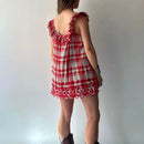 Ruffle Edge Holiday Mini Dresses Beach Dress Plaid Loose Women's Short Dress
