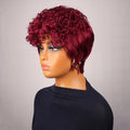 Mannequin head with a burgundy wig on a plain background, Obroi