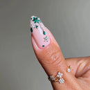 Press On Nails Christmas Nails Ballet Style Handmade Green Diamonds Medium Almond Art DIY Nails