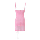 Women Sweet Wood Ears Mesh Sling Dress Drawstring Hem Package Hip Bodycon Mini Dresses Summer Robe