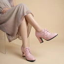 Pink Lace Up High Heels Women Shoes Pointed Toe Shoes Shallow Single Shoes
