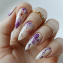 24PCS Classical Purple Gradient French Nails Retro Floral Luxurious Gold Foil Almond Nails