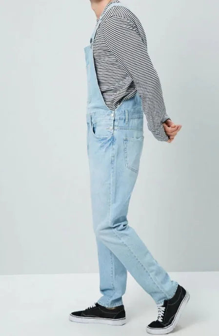 Jumpsuits Men Casual Stitching Spaghetti Strap Jeans Men Washed Straight-Leg Denim Jumpsuits