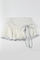 Polka Dot Mesh Skirt Women's Streamer Waist Pleated Low Waist Double Skirt