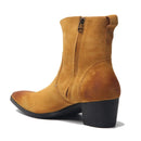 Brown suede boot with a black heel on a white background, Obroi