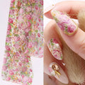 Floral nail art transfer sheet and nails with floral design, Obroi