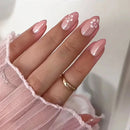 Almond False Nails Pink Smudge Cat's Eye Press on Fake Nails Detachable Full Cover Nails Tips