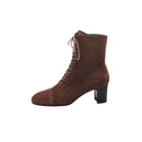 Autumn Side zipper Short boots Round toe Cross tied heels Modern Women's Boots