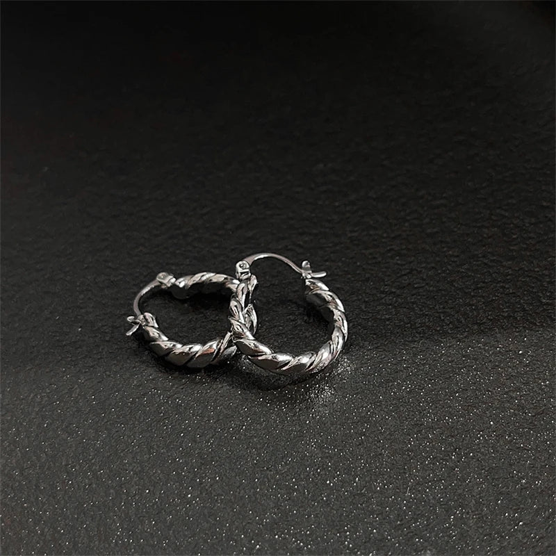 Ear Buckle for Women Silver Braided Metal Geometry Statement Female Dangle Earrings