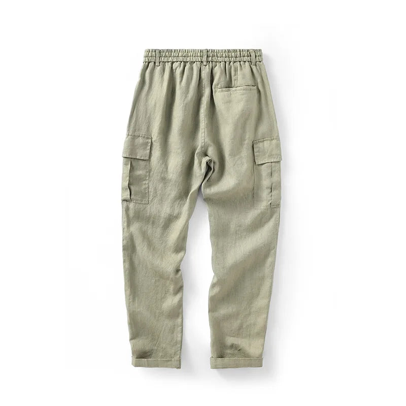 Linen Pants Men Pants Youth Streetwear Drawstring Straight Trousers Breathable Loose Pants