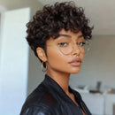 Black Layered Curly Pixie Wigs Human Hair Natural Realistic Tangle Free Pre Plucked For Women