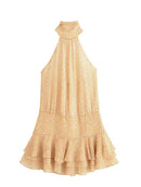 Female Summer Halter Collar Mini Dress Sleeveless A-line Slim Ruffle Laminated Decorative Chic Dresses