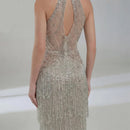 Sliver Dresses Halter Neck Sleeveless Evening Dresses Glitter Sequins and Tassel Prom Gown