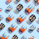 24Pc Ocean Press on Nails Unique False Nails Wearable Short Manicure Fake Nails Square Head Full Over Manicure Tips