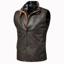 Mens Leather Vest Vintage Casual Steampunk Motorcycle Jakcet Coat Autumn Detachable Fur Collar Vest