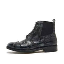 Men’s Vintage Black Leather Combat Boots – Lace-Up Ankle Boots with Classic Brogue Design