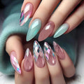 24pcs Purple Crystal Decor False Nails Irregular Crystal Almond Press on Nails Wearable Detachable Ins