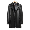 Autumn and Winter Long Leather Trench Coat Men's Handsome Trench Coat