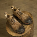Spring Men Retro Round Toe Mid Heel Genuine Leather Ankle Lace Up Shoes Motorcycle Riding Desert Boots