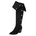 Black knee-high boot with button details on a white background, Obroi