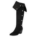 Black knee-high boot with button details on a white background, Obroi