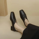 Genuine Leather Shoes Square Mid Heels Women Pumps Zipper Ladies Office Dress Shoes Footwear
