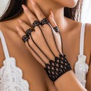Creative Black Lace Finger Wrist Chain Rings Bracelets for Women Metal Connecting Hand Harness Bangles Jewelry