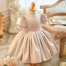 Children's Princess Ball Gown Bow Pearls Puff Sleeve Design Wedding Birthday Baptism Party Girls Dresses