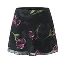 Women Vintage Floral A-line Mini Skirt Side Zipper Summer Holiday Short Skirts