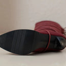 Female Motorcycle Boots Pointed toe Thin heels Flock Cross-tied Club Party