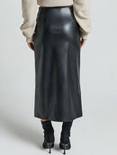 Leather Skirt With Slit For Women Slim High Waist Office Skirts Women