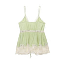 Summer Fresh Green Lace Trim Cami Top Women Blouse Boho Beach Vacation Casual Outfit