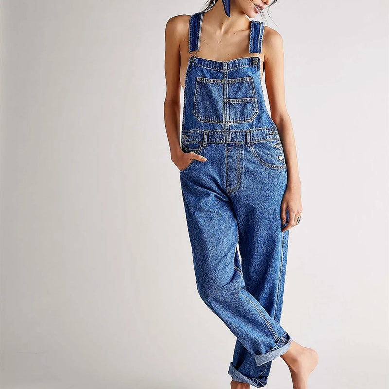 Denim Overalls for Women Loose Fit Classic Bib Casual Jean Stretchy Denim Overall Jumpsuit