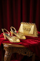 Elegant Rhinestone Peep Toe High Heels for Women Heel Design Sandals with Matching Handbag Set