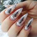 Medium long nails for Chirstmas Square almond tips christmas tree snowflake gift snowman press on nail