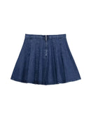 Spring Summer Casual Chic Women Denim Skirt Straight Folds Skirt Holiday Skirt