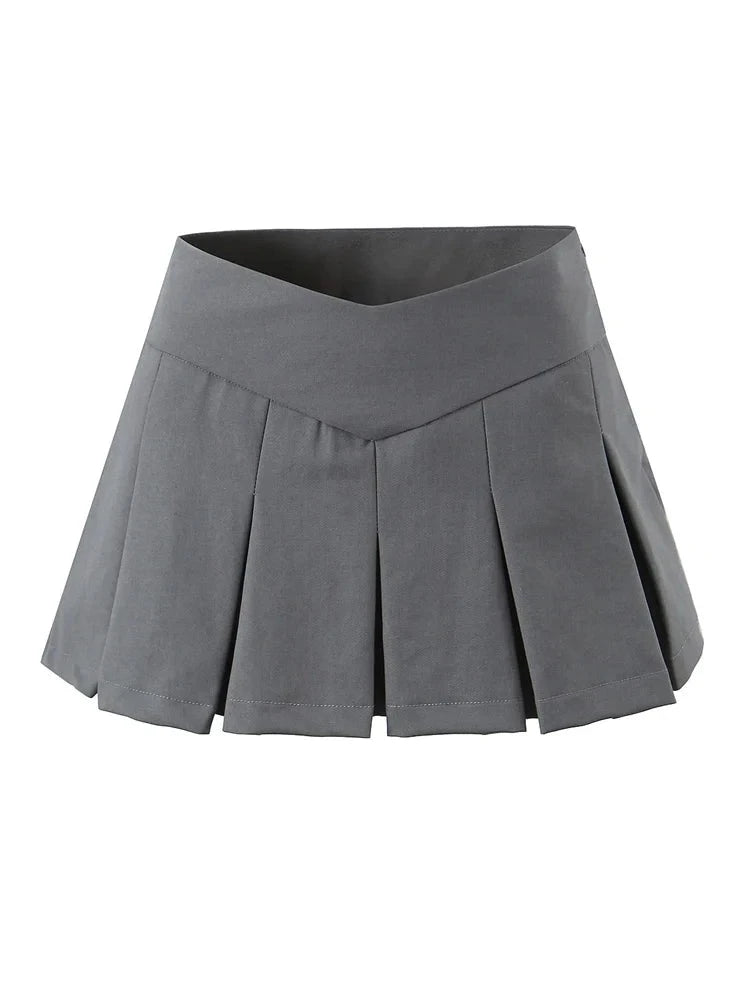 Girl V Low Waist Mini Pleated Skirts With Shorts Lining Women Package Hips Stitching