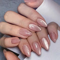 24pcs Simple Almond Press on Nails Shiny Purple Cat Nail Tips Women Wearable Pure Nail Patches