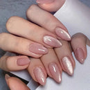 24pcs Simple Almond Press on Nails Shiny Purple Cat Nail Tips Women Wearable Pure Nail Patches