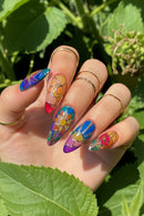 24pcs Press on Nails Art Forest Gradient Almond Nail Flower Design Detachable Nail Tips Press on Nails Set