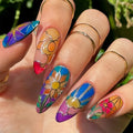24pcs Press on Nails Art Forest Gradient Almond Nail Flower Design Detachable Nail Tips Press on Nails Set