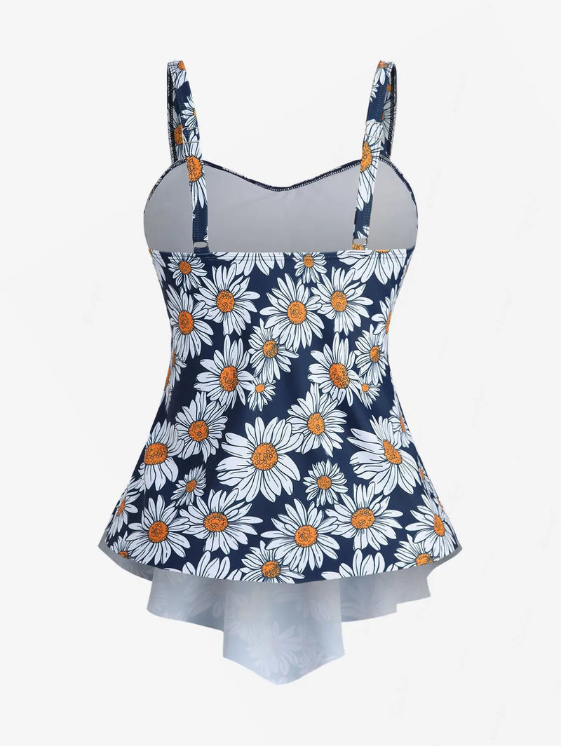 Rosegal Women Flower Layered Boyshorts Tankini Swimsuit