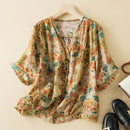 Summer Blouse Shirt Short Sleeve V-Neck Button Elegant Office Ladies Women Casual Loose Tops Elegant