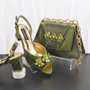 Elegant Rhinestone Peep Toe High Heels for Women Heel Design Sandals with Matching Handbag Set