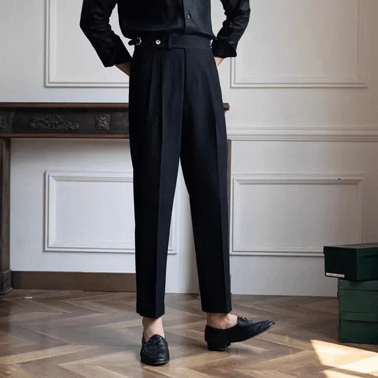 Men Straight Fit Suit Pants Formal Retro Pants Casual Trousers Dress